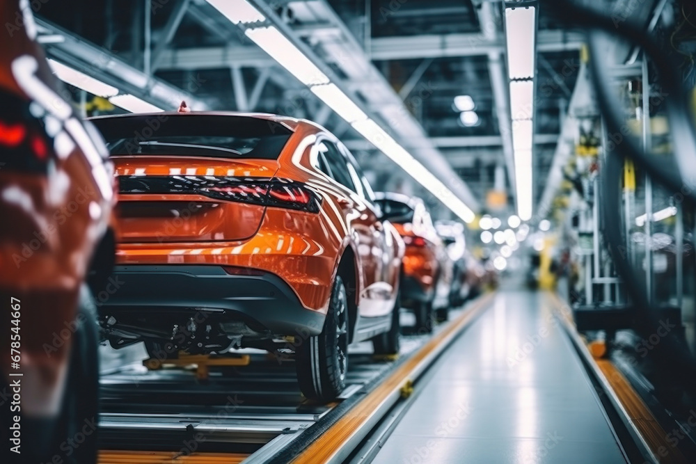 Poster assembly line for the production of modern cars. the final stage of assembly and testing during prod