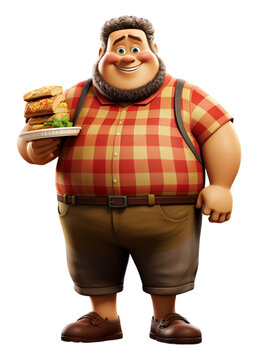 3d illustration character of fat man carrying fast food, generative ai