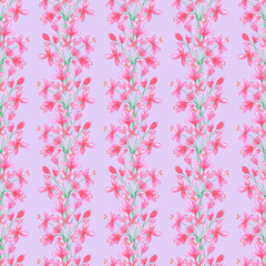 Hand drawn watercolor abstract daisy flowers bouquet seamless pattern isolated on pink background. Can be used for textile, fabric and other printed products.