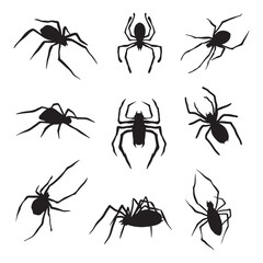  Set of Spider silhouette vector