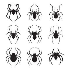  Set of Spider silhouette vector