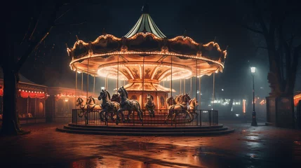 Fotobehang A merry go round with horses © Roses