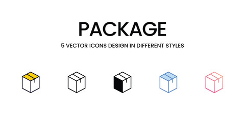 Package Icon Design in Five style with Editable Stroke. Line, Solid, Flat Line, Duo Tone Color, and Color Gradient Line. Suitable for Web Page, Mobile App, UI, UX and GUI design.