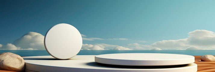 Two Empty Round White Platforms Stacked , Banner Image For Website, Background abstract , Desktop Wallpaper