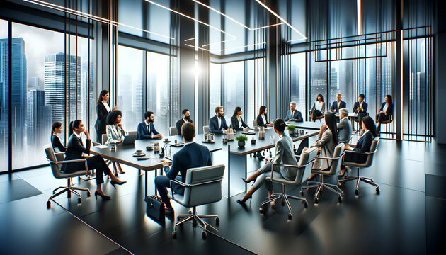 Illustration of business people in conference room