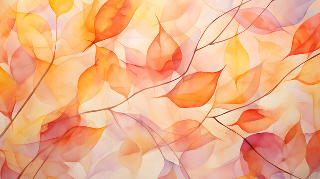 Abstract autumn watercolor art. Bright warm colors, fall leaves marble texture. Generative Ai.