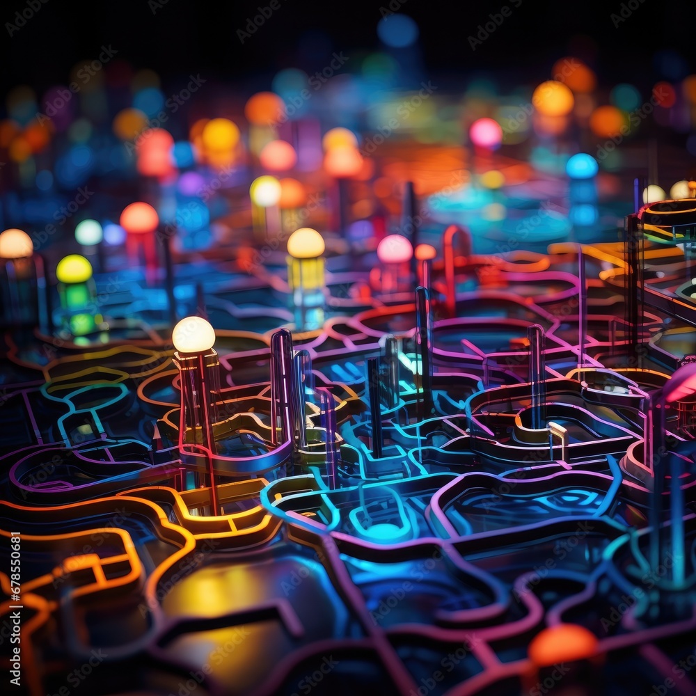 Poster a bunch of lights that are on a table. generative ai.