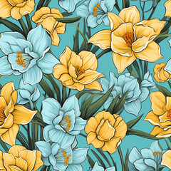 Fototapeta na wymiar Daffodil Seamless pattern floral background