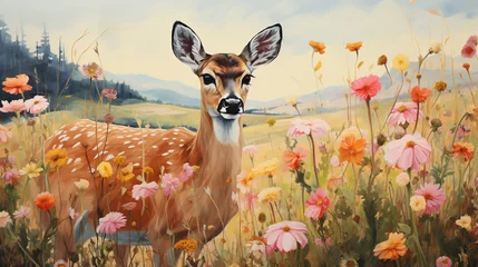Plexiglas foto achterwand A painting of a deer standing in a field © Roses