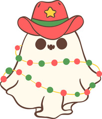Christmas Cowboy Ghost, Kawaii cartoon hand drawing