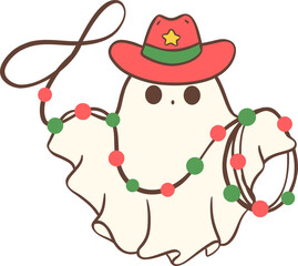 Christmas Cowboy Ghost, Kawaii cartoon hand drawing