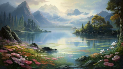 Fototapeten A painting of a fantasy landscape © Roses