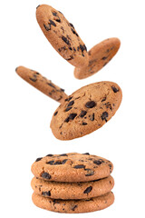 Set of cookies with chocolate drops isolated on a transparent background.