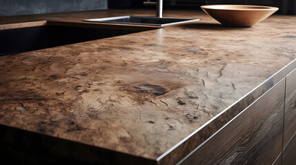 Close up of texture of worktop in kitchen at home texture. Generative Ai.