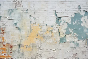 Aluminium Prints Old dirty textured wall white painted brick wall with peeling paint