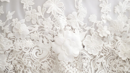 Closeup of white wedding lace for background. Generative Ai.