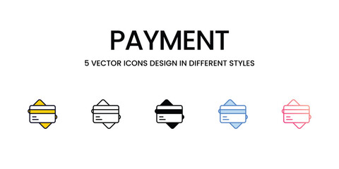 Payment Icon Design in Five style with Editable Stroke. Line, Solid, Flat Line, Duo Tone Color, and Color Gradient Line. Suitable for Web Page, Mobile App, UI, UX and GUI design.