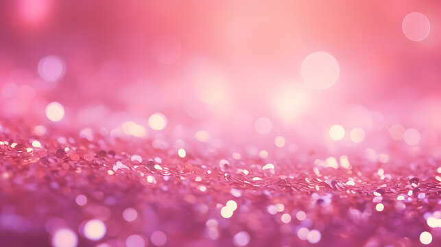 Defocused abstract pink twinkle light background. Pink glittery bright shimmering background use as a design backdrop background. Generative Ai.