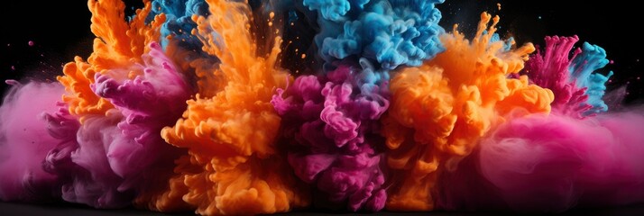 Fototapeta na wymiar Explosion Coloured Powder Isolated On Black , Banner Image For Website, Background abstract , Desktop Wallpaper