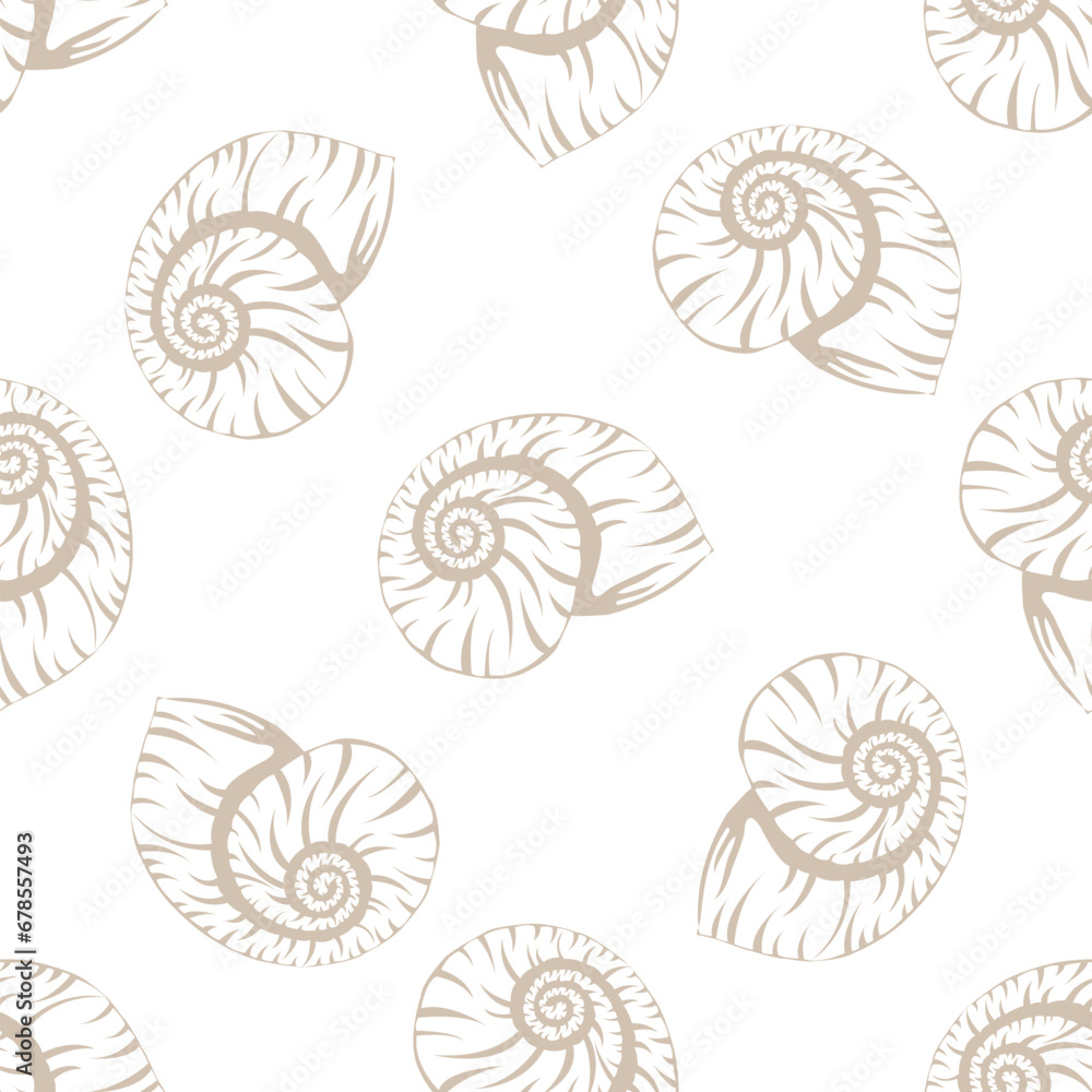 Poster seamless pattern with shells. background with seashell on white. texture of a tropical sea mollusk o