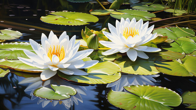 A painting of a white water lily