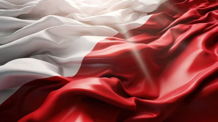 Deurstickers Poland flag. Polish flag. Polish flag blowing in the wind. Independence Day and National Day, November 11 concept. © radekcho