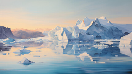 A painting of icebergs - obrazy, fototapety, plakaty