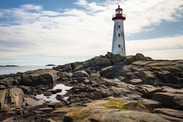 Fototapeta na wymiar a lighthouse standing alone on a rocky outcrop