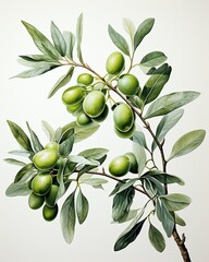 Watercolor Illustration of graceful olive branch