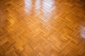 wide-angle shot of a honey-toned oak parquet floor - obrazy, fototapety, plakaty