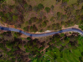 aerial view of the road to the mountains