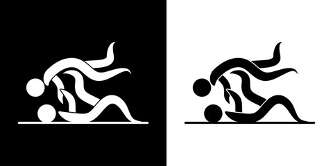 Pictogrammes représentant un match de judo, une des disciplines des compétitions sportives de combat. - obrazy, fototapety, plakaty