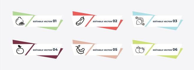 pomegranate, cucumber, beetroot, tangerine, tamarind, mangosteen outline icons. editable vector from fruits and vegetables concept.