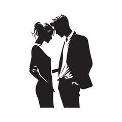 Charming Couple Silhouette - A Graceful Black Vector Illustration Expressing Romance and Unity, Ideal for Stock Photography and Artistic Creations