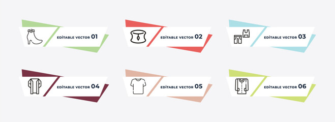 boxing ring, neck gaiter, gym clothes, hakama, white t shirt, style outline icons. editable vector from fashion concept.