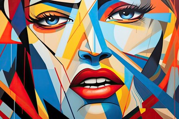 A bold and expressive composition of angular shapes and sharp lines inspired by graffiti art and street culture in a vibrant palette of urban hues