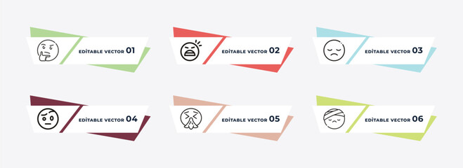 thinking emoji, annoyed emoji, sad emoji, surprise sneezing injured outline icons. editable vector from concept.