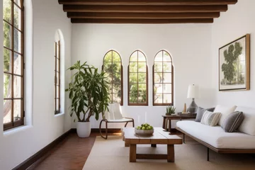 Foto op Canvas white walls featuring wooden-framed windows in a spanish revival house © Natalia