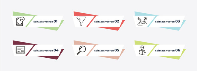 international studies, chemistry funnel, equation, diploma with seal, magnification lens, reading an open book outline icons. editable vector from education concept.