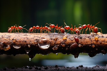 a line of ants carrying food back to their nest