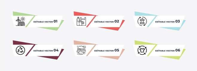 solar panels, plastic, waste, recyclable, pollution, reuse outline icons. editable vector from ecology concept.