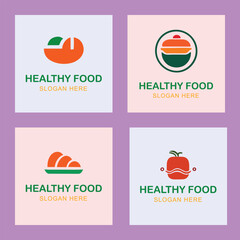 Vector healthy food colorful logo emblems set