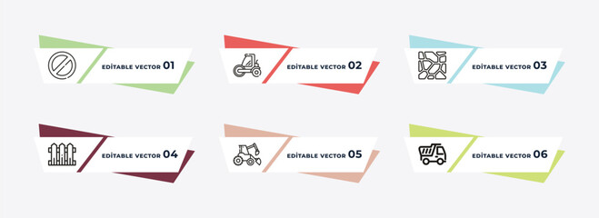 stopping, steamroller, paving, garden fence, backhoes, tipper outline icons. editable vector from construction concept.