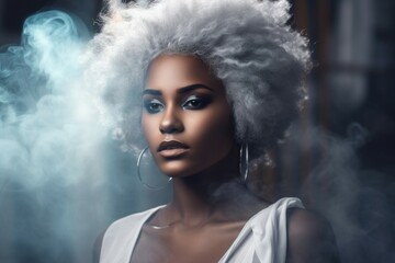 Afro girl grey hair studio portrait. Happy model african looking fashion. Generate Ai