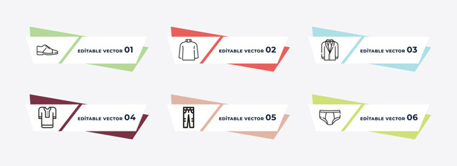 shoes, turtleneck, dinner jacket, kurta, jean, briefs outline icons. editable vector from clothes concept.