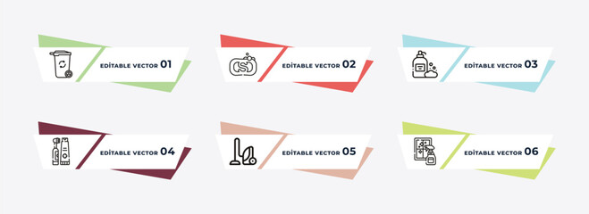 wiping trash, wiping sponge tool, wiping soap, toothpaste cleanin, vacuum, window cleanin outline icons. editable vector from cleaning concept.