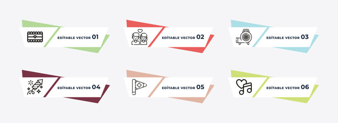 garter, relationship, blower, birthday invitation, birthday flag, love music outline icons. editable vector from birthday and party concept.