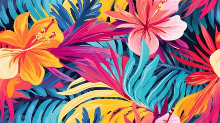Generative AI : Colorful abstract contemporary seamless pattern. Modern tropical floral pattern.