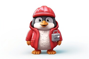 Generative AI : Safari Animal penguin in a red hat and jacket
