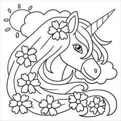 Hand drawn unicorn outline illustration